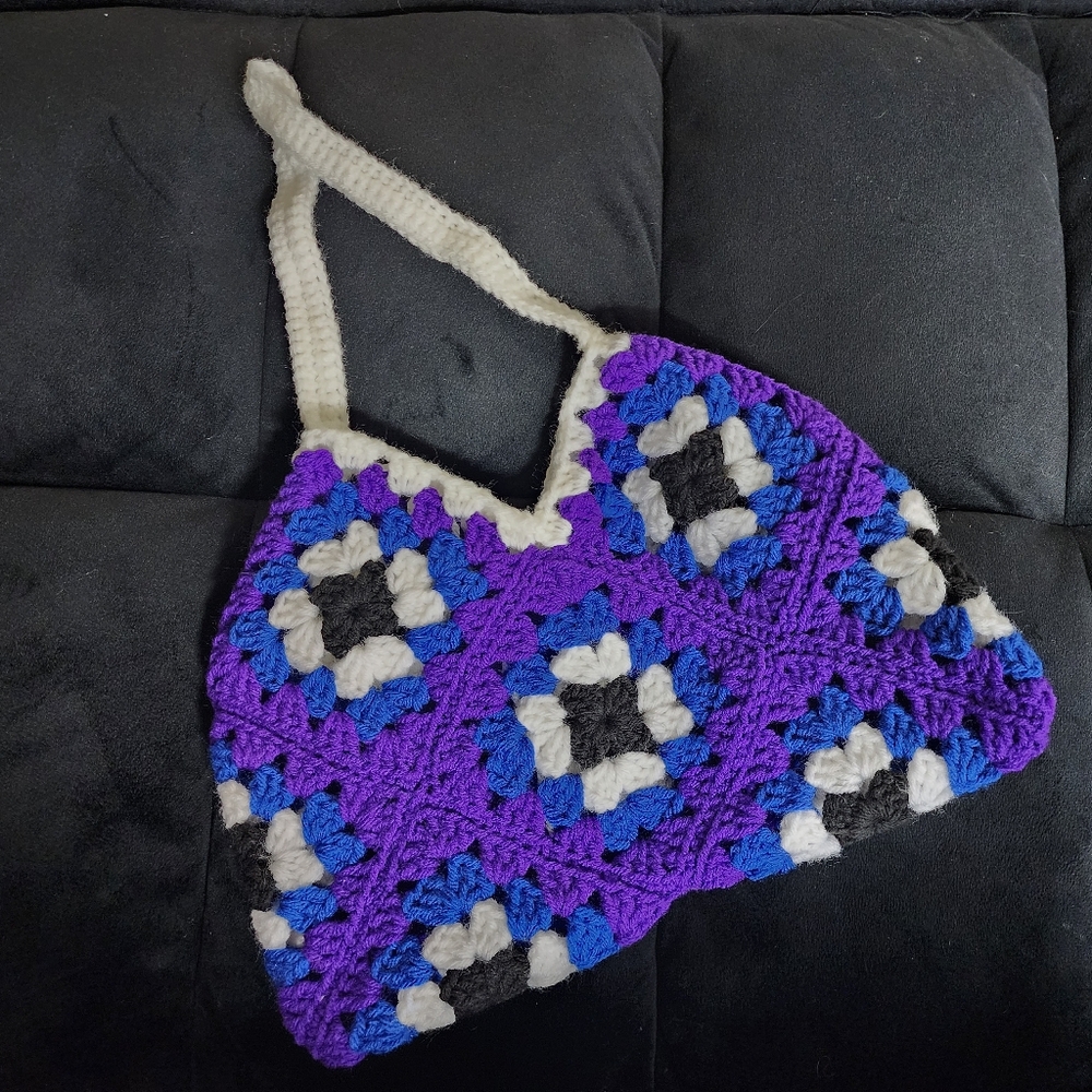 Homemade Crochet Granny Square Shoulder Bag